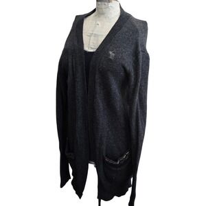 VTG Abercrombie‎ & Fitch Womens Gray Embellished Pocket Long Sleeve Cardigan LG